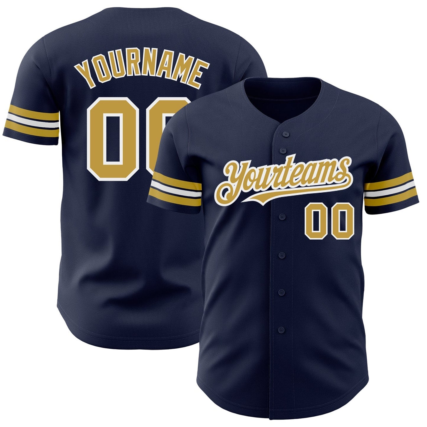 Custom Navy Old Gold-White Authentic Baseball Jersey baseball jersey product view 1