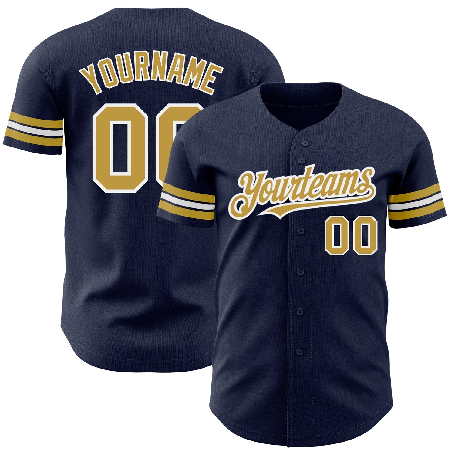 Custom Navy Old Gold-White Authentic Baseball Jersey baseball jersey product view 1