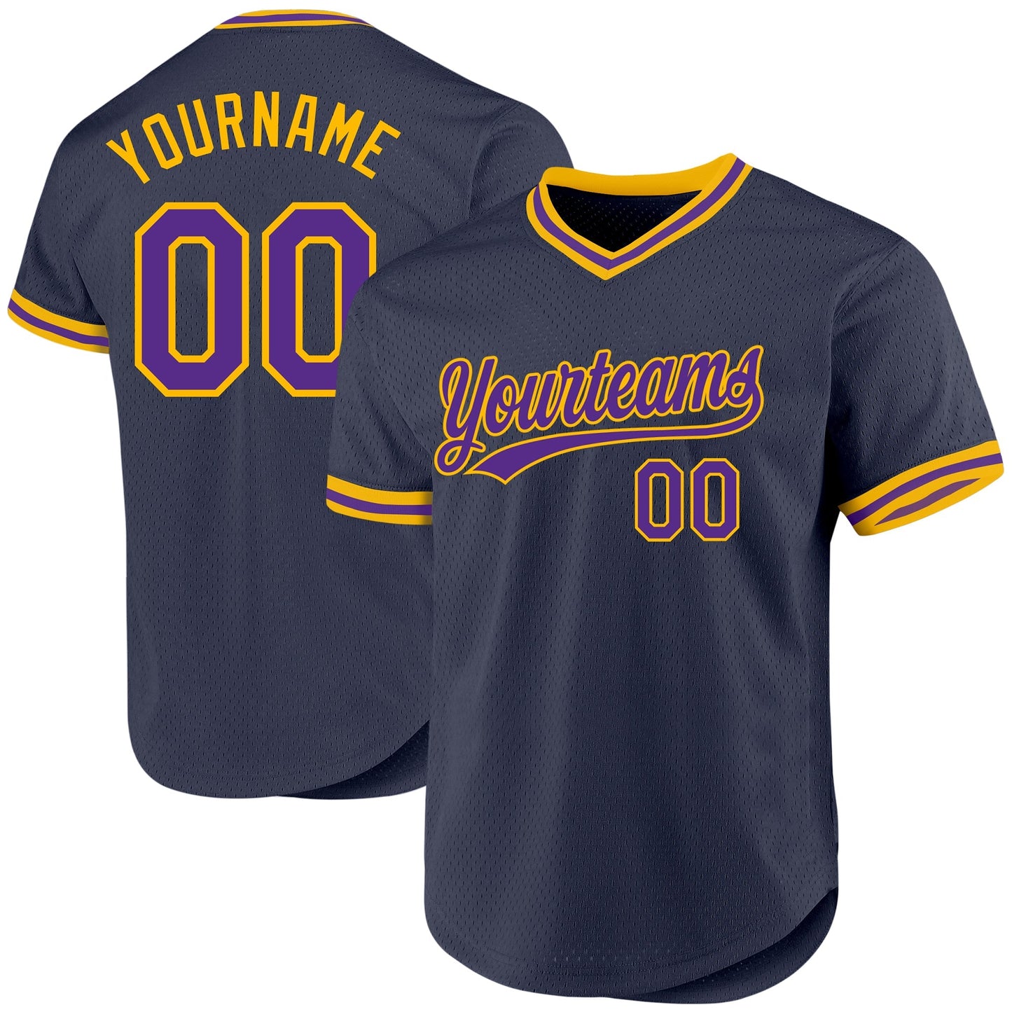 Custom Navy Purple-Gold Authentic Throwback Baseball Jersey baseball jersey product view 1