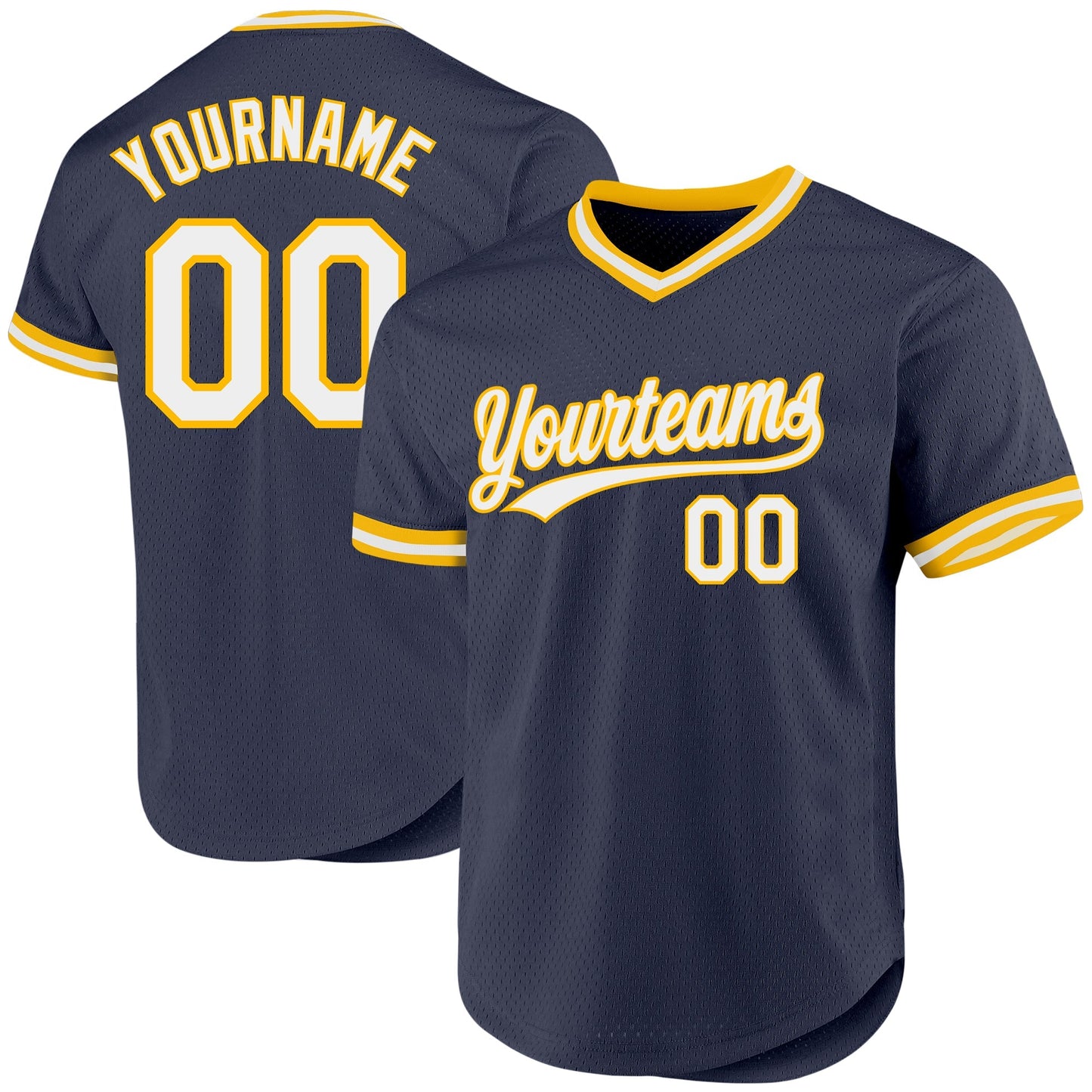 Custom Navy White-Gold Authentic Throwback Baseball Jersey baseball jersey product view 1