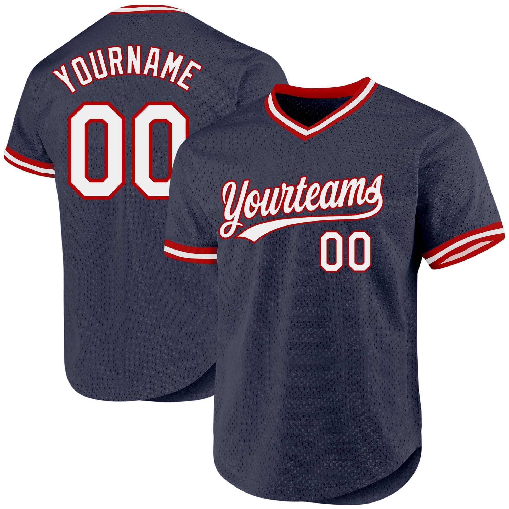 Custom Navy White-Red Authentic Throwback Baseball Jersey baseball jersey product view 1