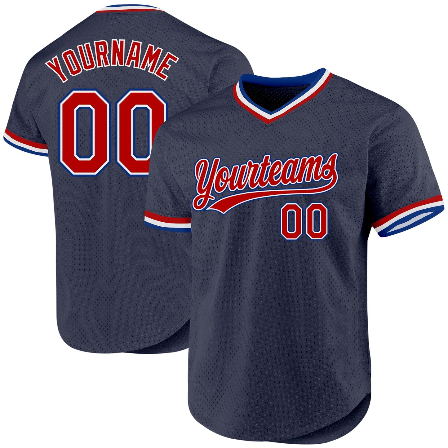 Custom Navy Red-Royal Authentic Throwback Baseball Jersey baseball jersey product view 1