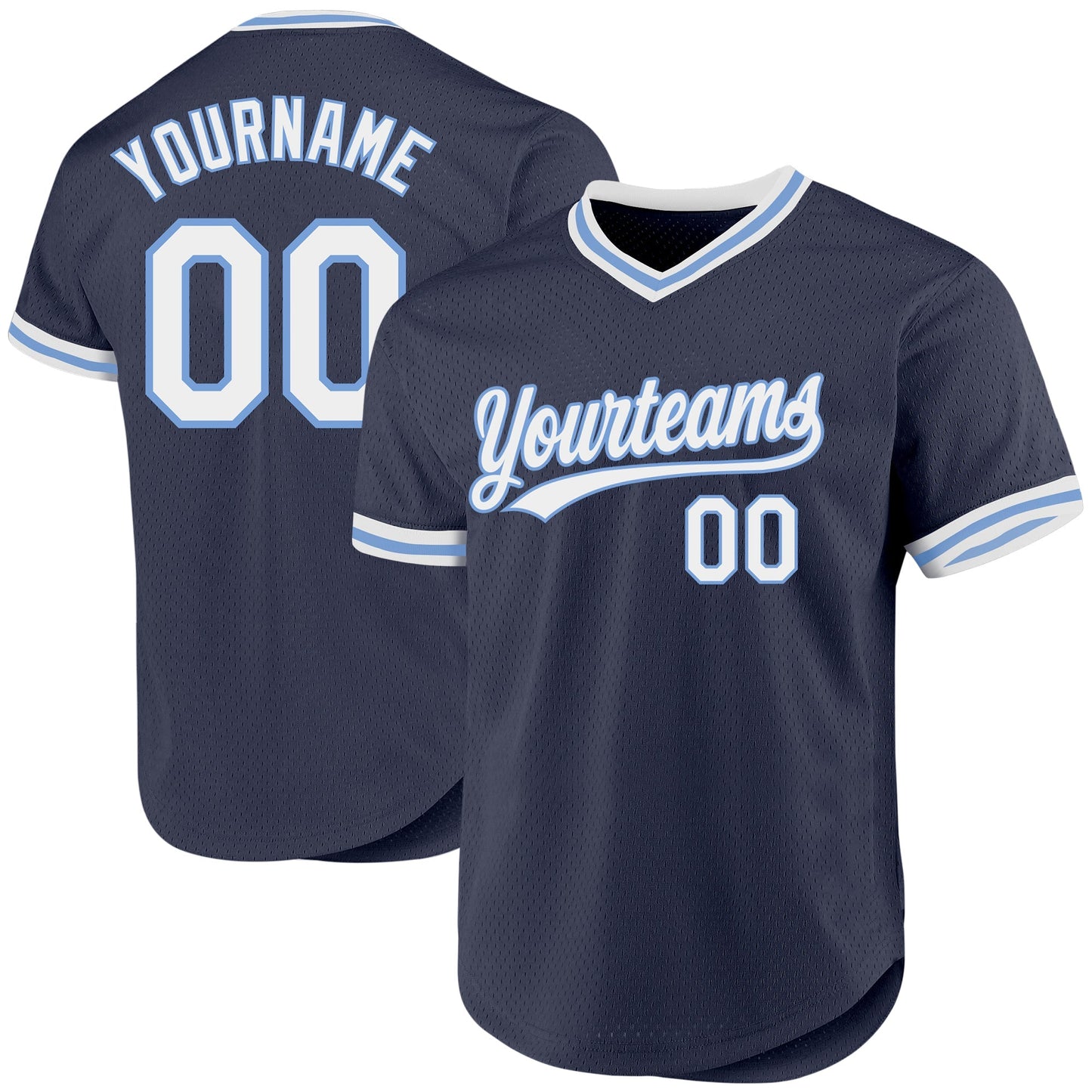 Custom Navy White-Light Blue Authentic Throwback Baseball Jersey baseball jersey product view 1
