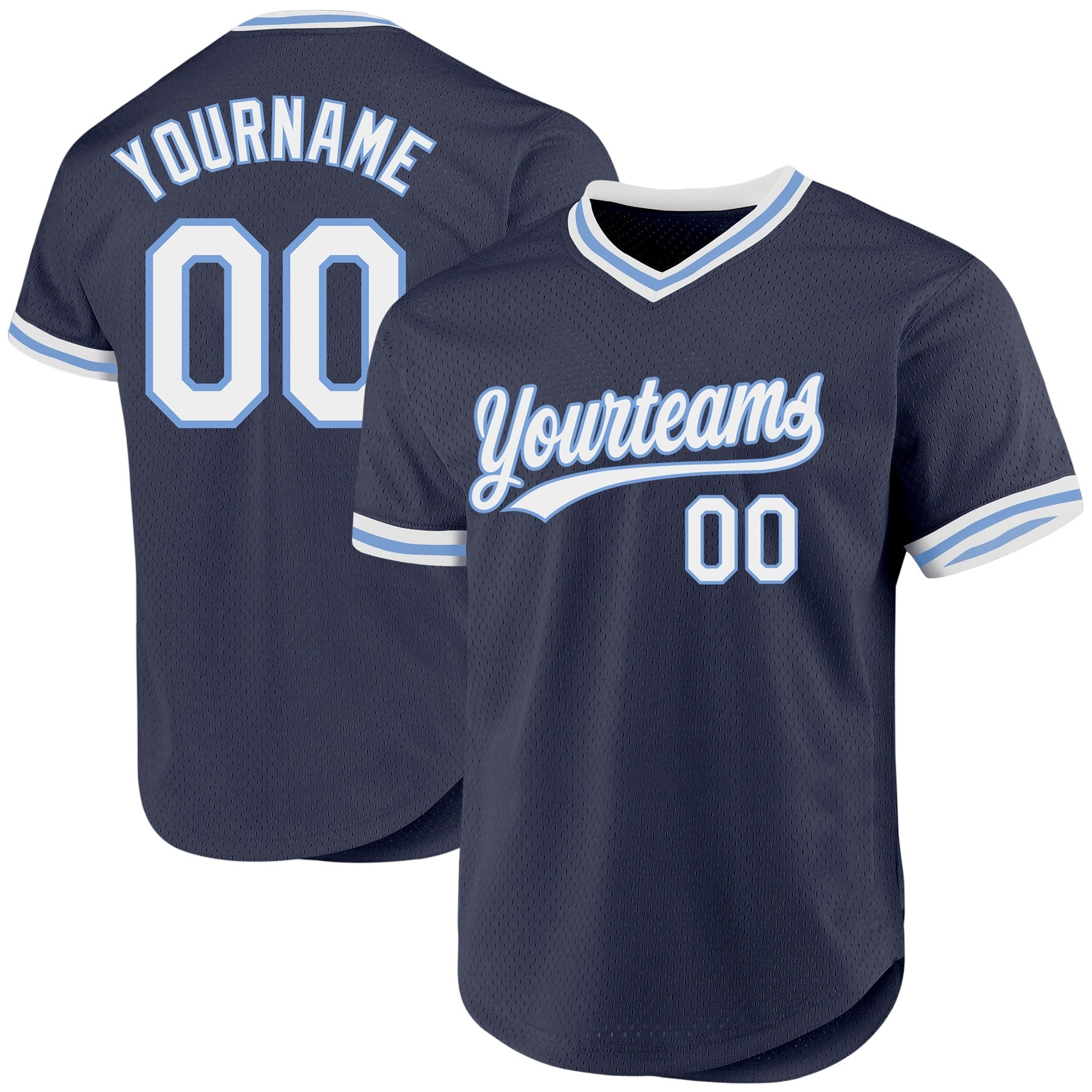 Custom Navy White-Light Blue Authentic Throwback Baseball Jersey baseball jersey product view 1