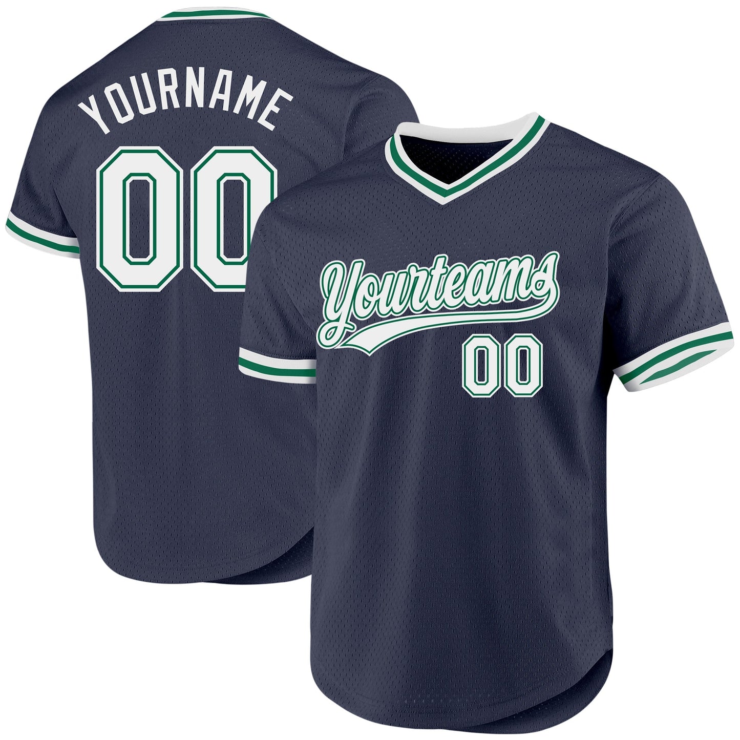 Custom Navy White-Kelly Green Authentic Throwback Baseball Jersey baseball jersey product view 1