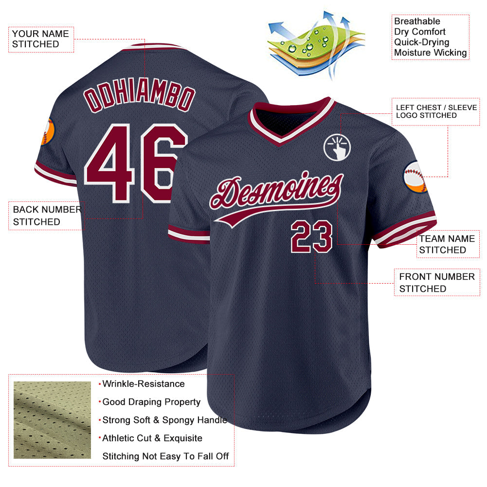 Custom Navy Maroon-White Authentic Throwback Baseball Jersey baseball jersey product view 3