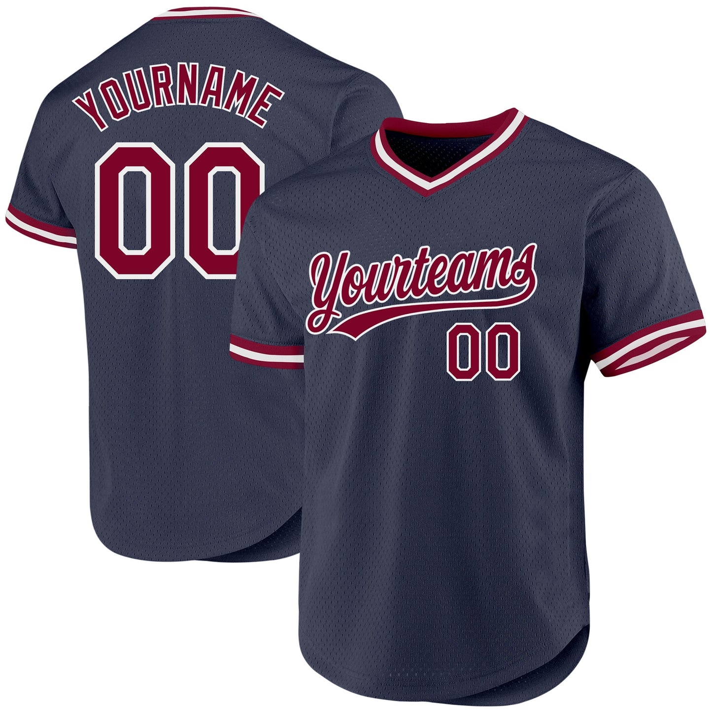 Custom Navy Maroon-White Authentic Throwback Baseball Jersey baseball jersey product view 1