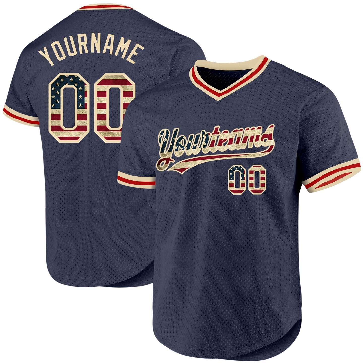 Custom Navy Vintage USA Flag Cream-Red Authentic Throwback Baseball Jersey baseball jersey product view 1