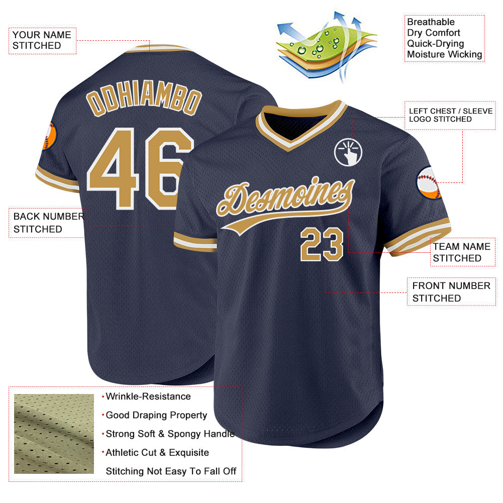 Custom Navy Old Gold-White Authentic Throwback Baseball Jersey baseball jersey product view 3