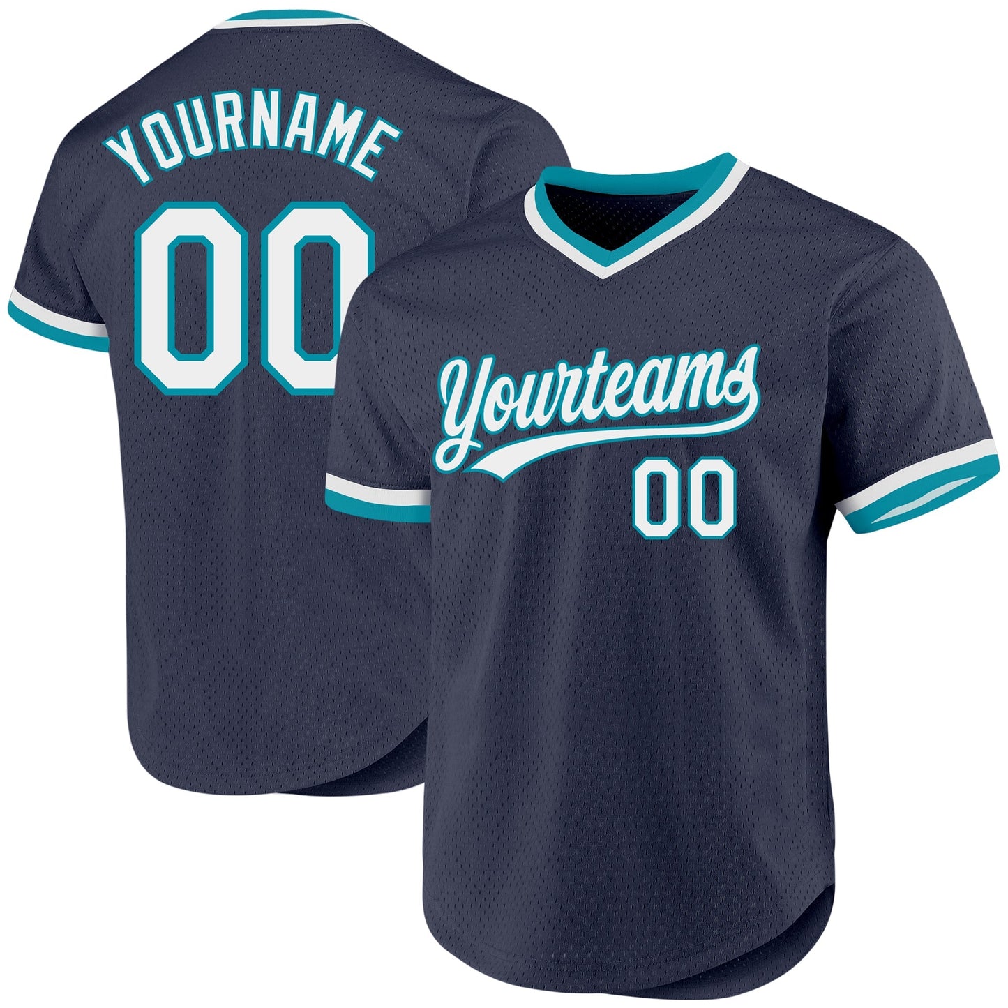 Custom Navy White-Teal Authentic Throwback Baseball Jersey baseball jersey product view 1