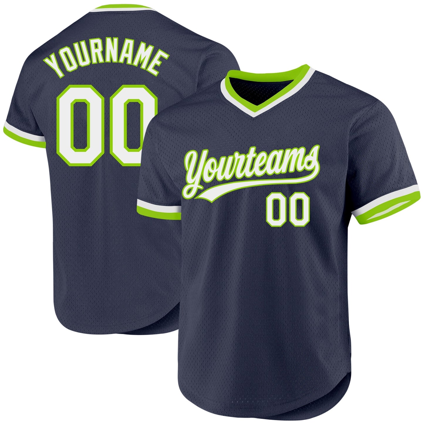 Custom Navy White-Neon Green Authentic Throwback Baseball Jersey baseball jersey product view 1