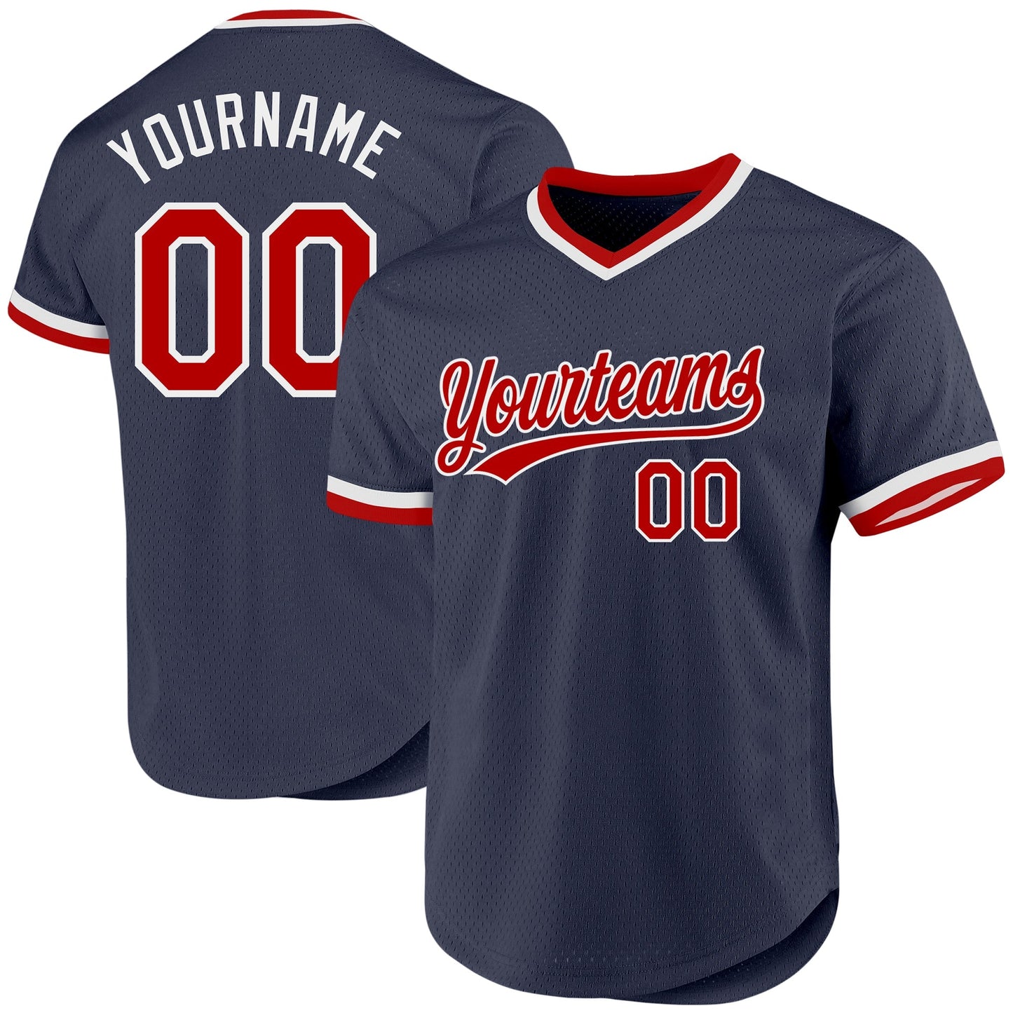 Custom Navy Red-White Authentic Throwback Baseball Jersey baseball jersey product view 1