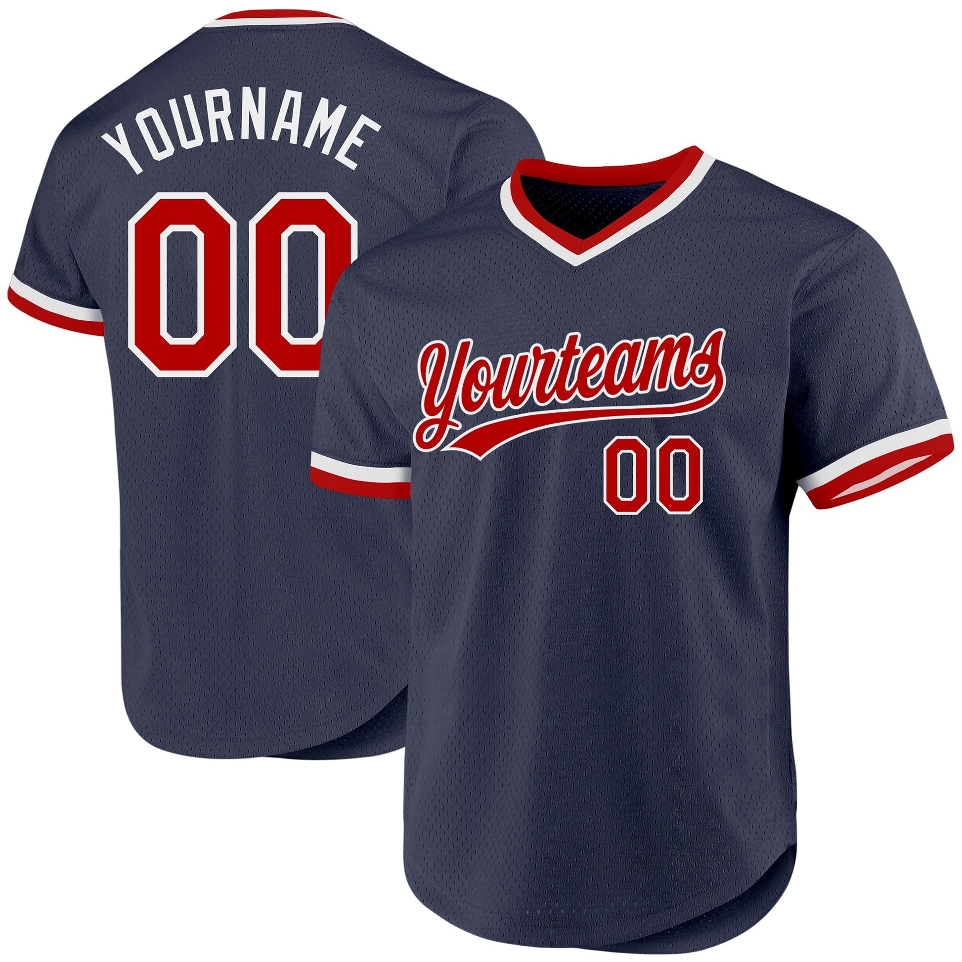 Custom Navy Red-White Authentic Throwback Baseball Jersey baseball jersey product view 1