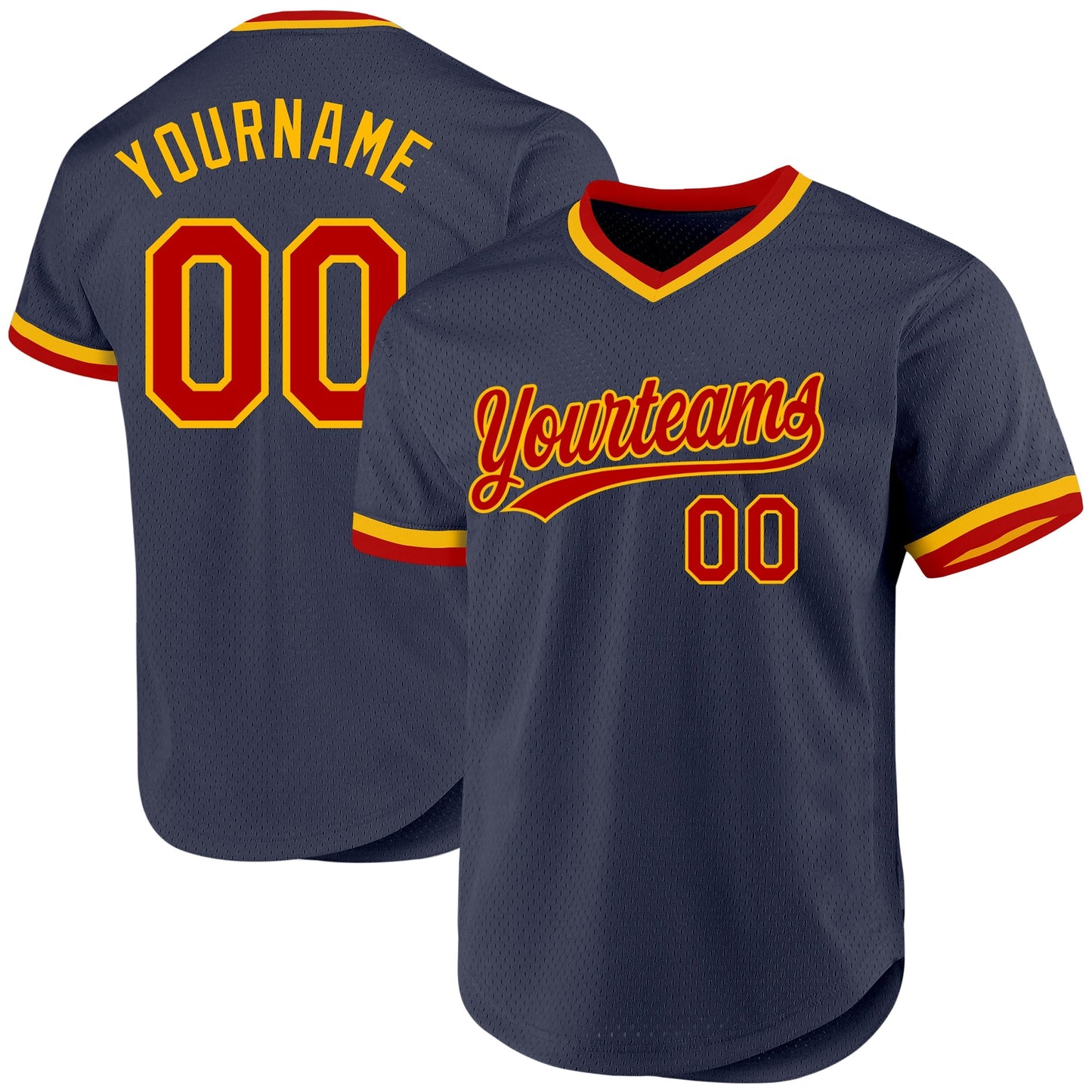 Custom Navy Red-Gold Authentic Throwback Baseball Jersey baseball jersey product view 1