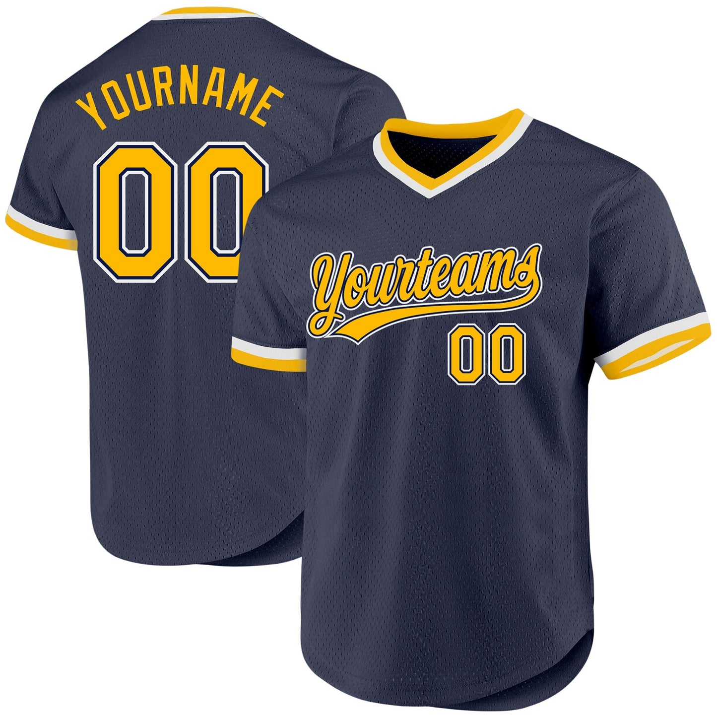 Custom Navy Gold-White Authentic Throwback Baseball Jersey baseball jersey product view 1