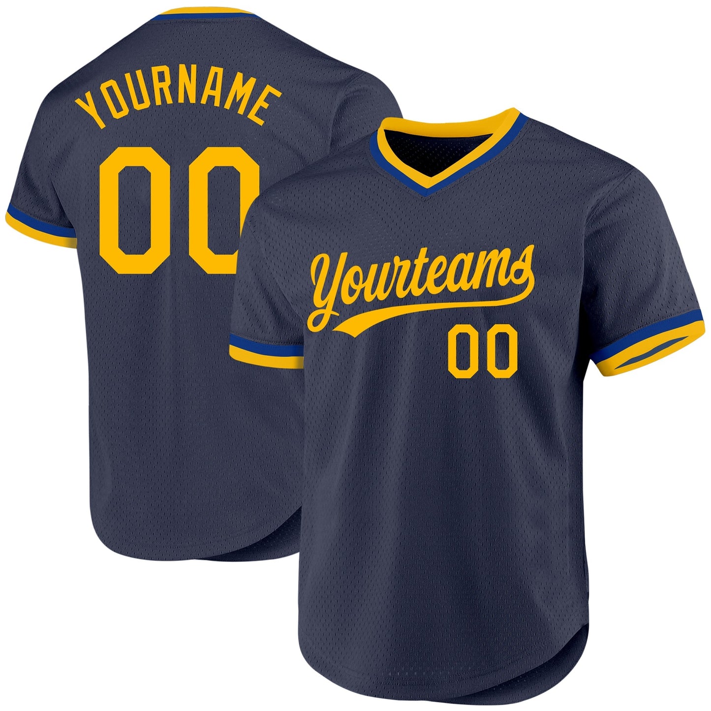 Custom Navy Gold-Royal Authentic Throwback Baseball Jersey baseball jersey product view 1