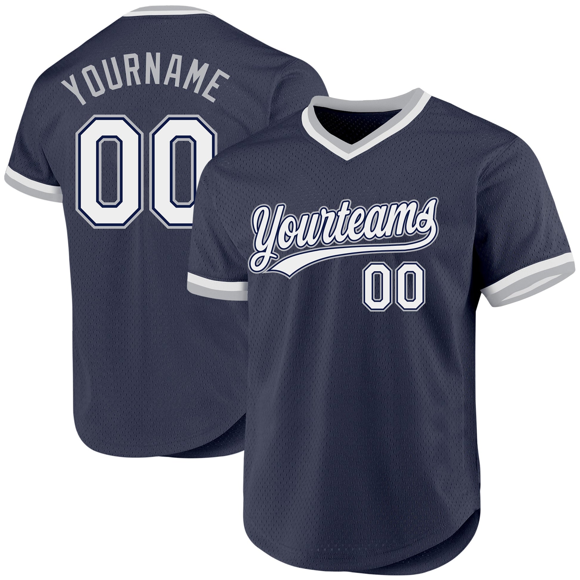Custom Navy White-Gray Authentic Throwback Baseball Jersey baseball jersey product view 1