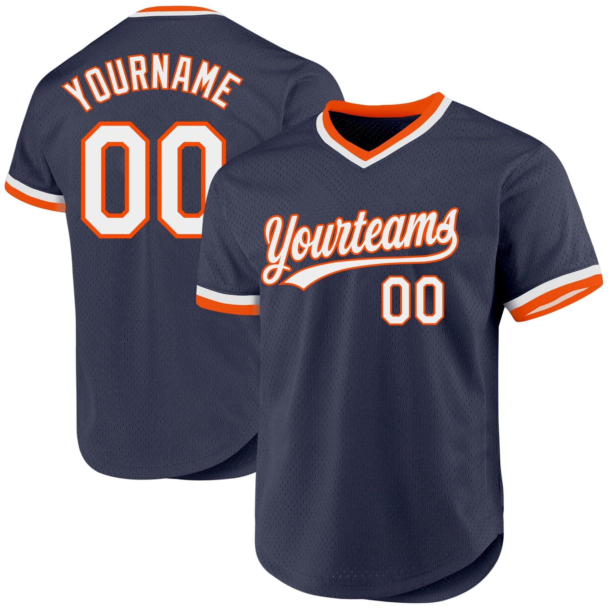 Custom Navy White-Orange Authentic Throwback Baseball Jersey baseball jersey product view 1