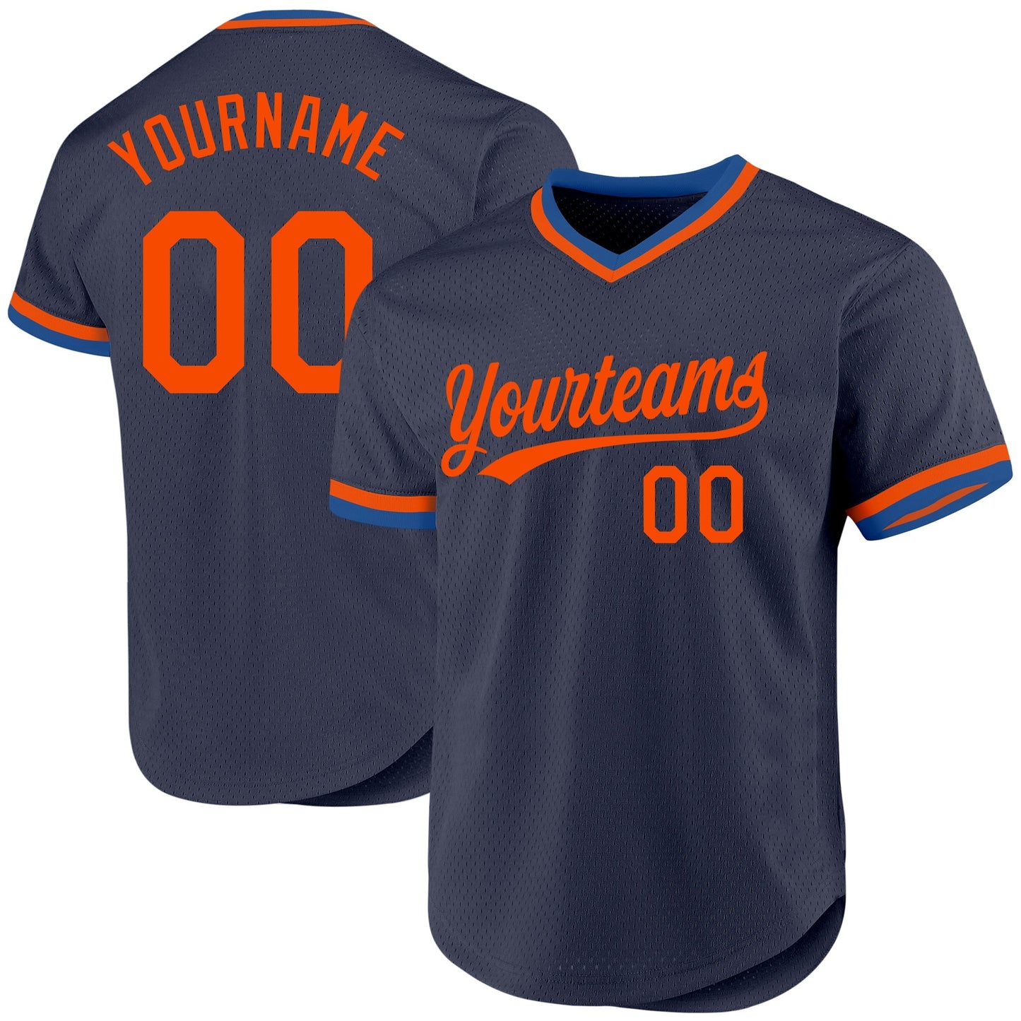 Custom Navy Orange-Blue Authentic Throwback Baseball Jersey baseball jersey product view 1