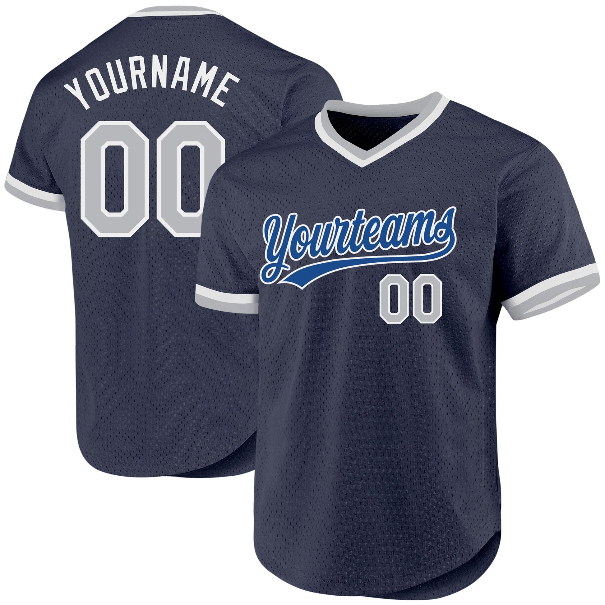 Custom Navy Gray Blue-White Authentic Throwback Baseball Jersey baseball jersey product view 1