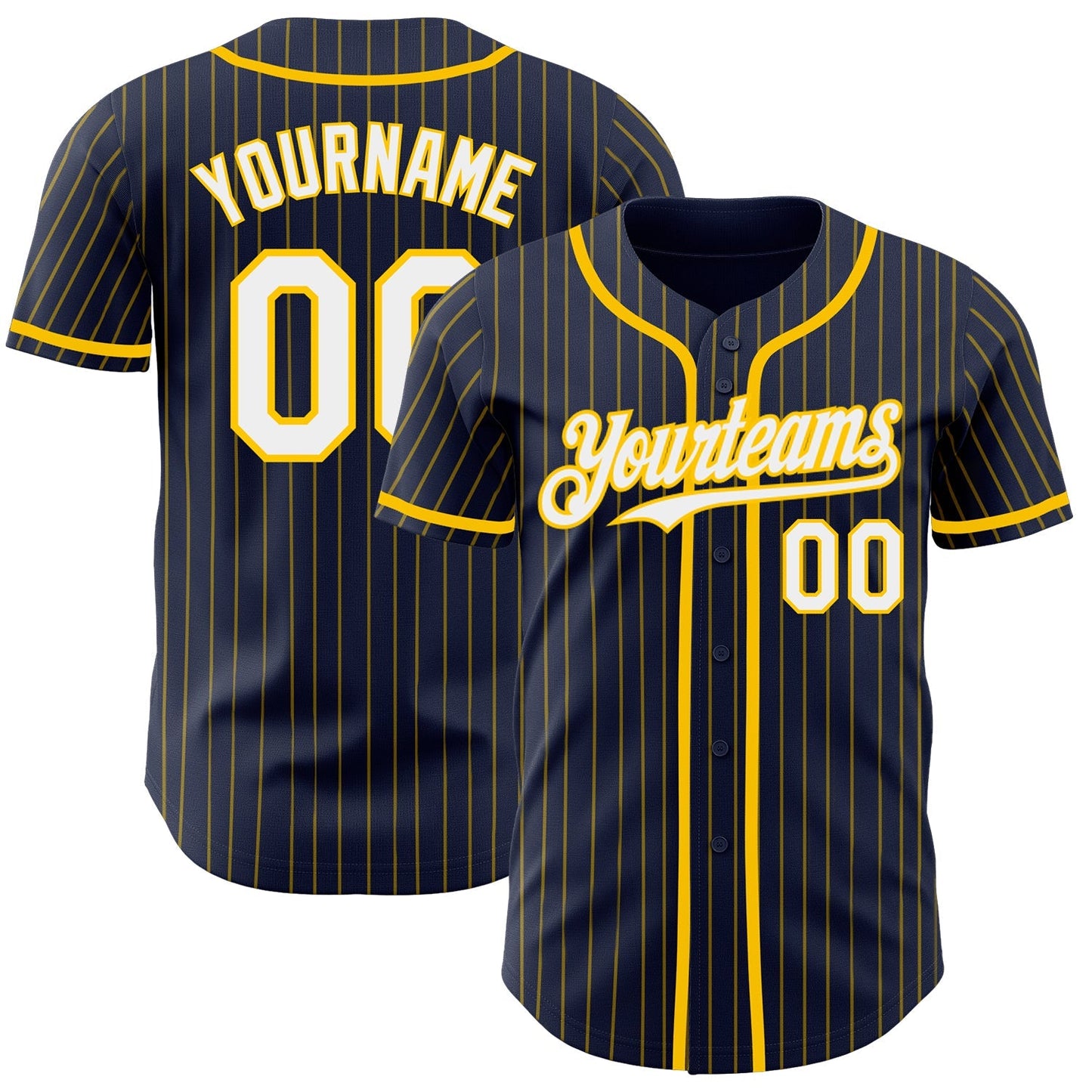 Custom Navy Yellow Pinstripe White Authentic Baseball Jersey baseball jersey product view 1