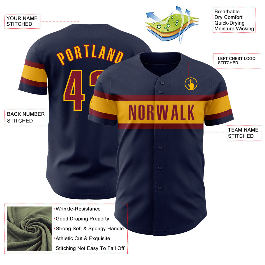 Custom Navy Crimson-Gold Authentic Baseball Jersey baseball jersey product view 3