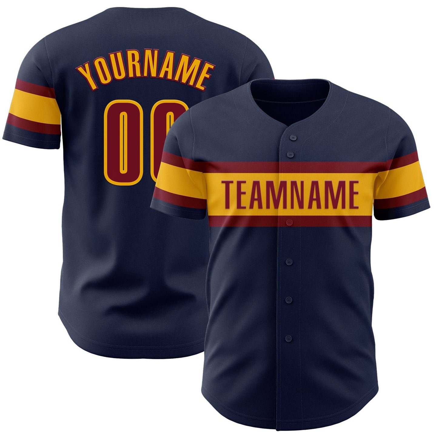 Custom Navy Crimson-Gold Authentic Baseball Jersey baseball jersey product view 1