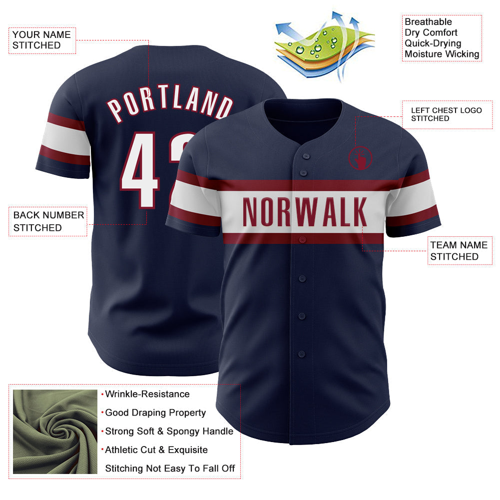 Custom Navy White-Crimson Authentic Baseball Jersey baseball jersey product view 3