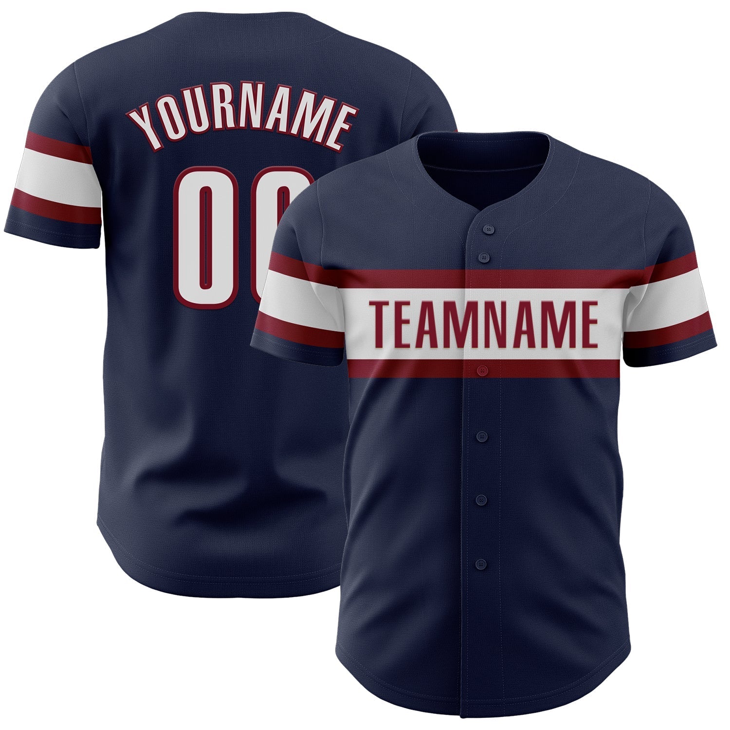 Custom Navy White-Crimson Authentic Baseball Jersey baseball jersey product view 1