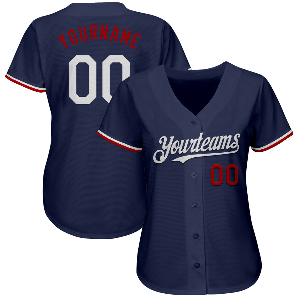 Custom Navy White-Red Authentic Baseball Jersey baseball jersey product view 2