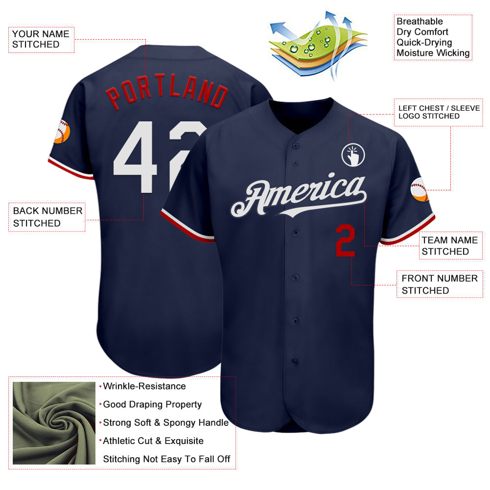 Custom Navy White-Red Authentic Baseball Jersey baseball jersey product view 3