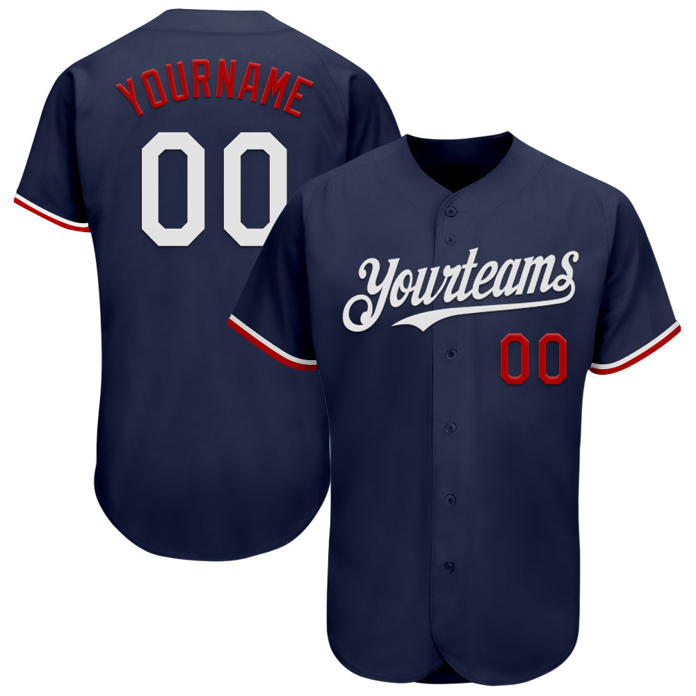 Custom Navy White-Red Authentic Baseball Jersey baseball jersey product view 1