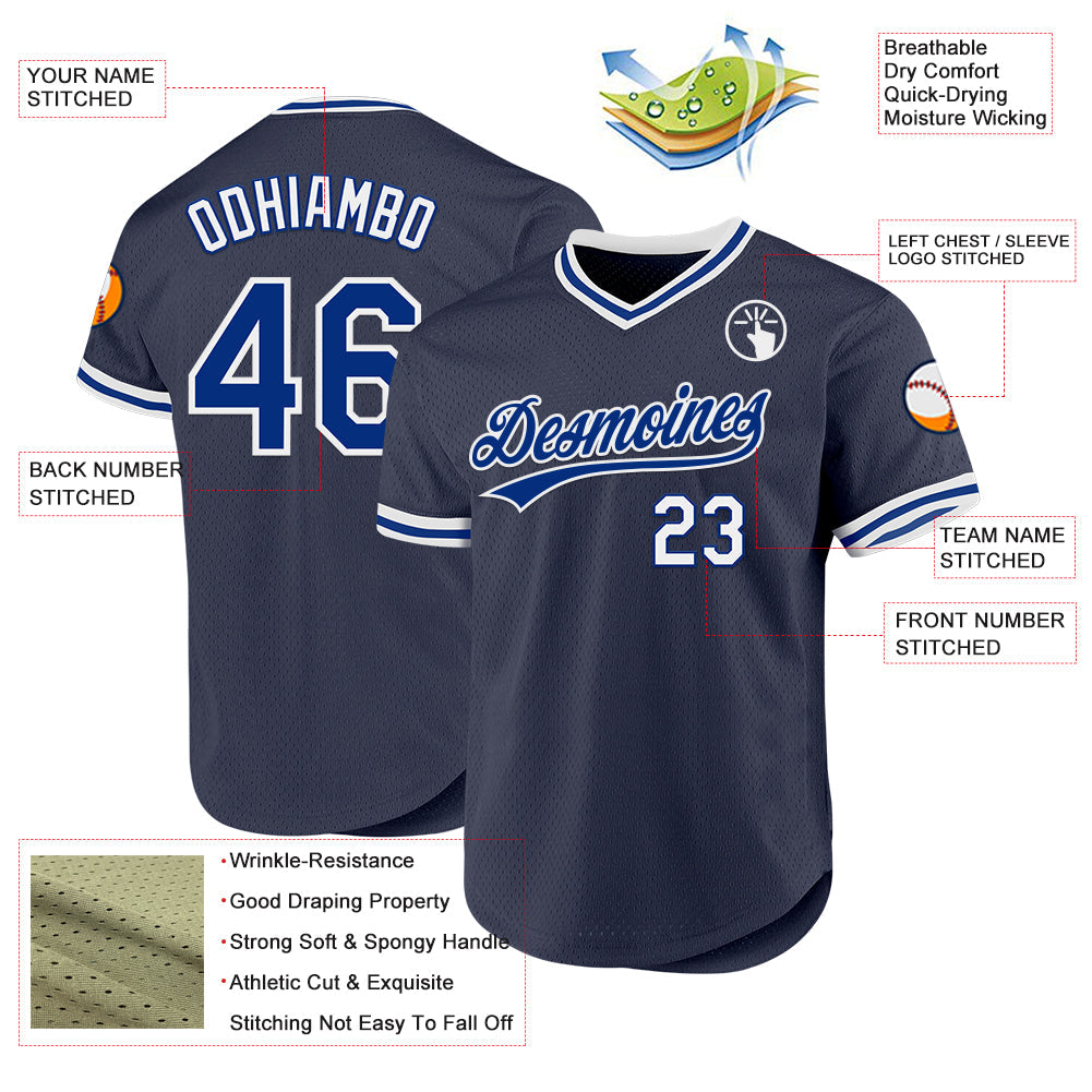 Custom Navy Royal-White Authentic Throwback Baseball Jersey baseball jersey product view 3