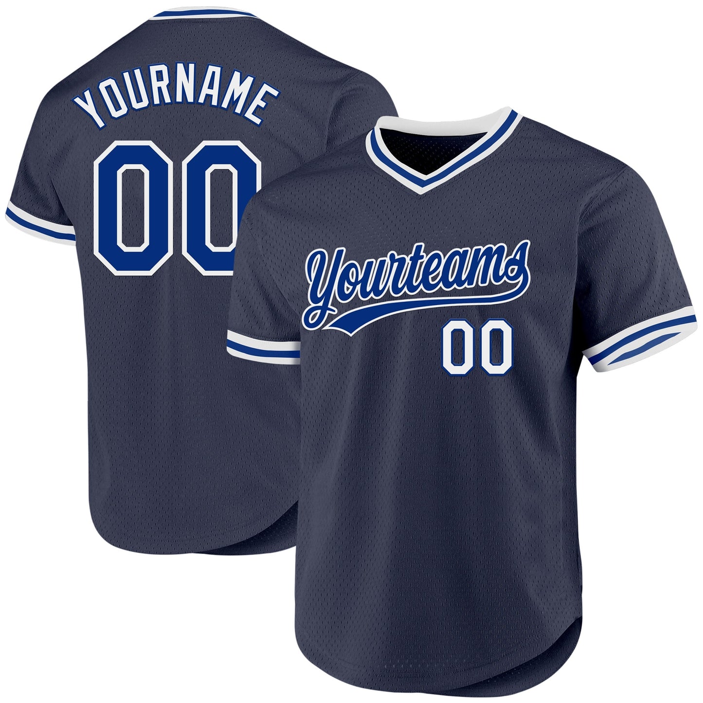 Custom Navy Royal-White Authentic Throwback Baseball Jersey baseball jersey product view 1