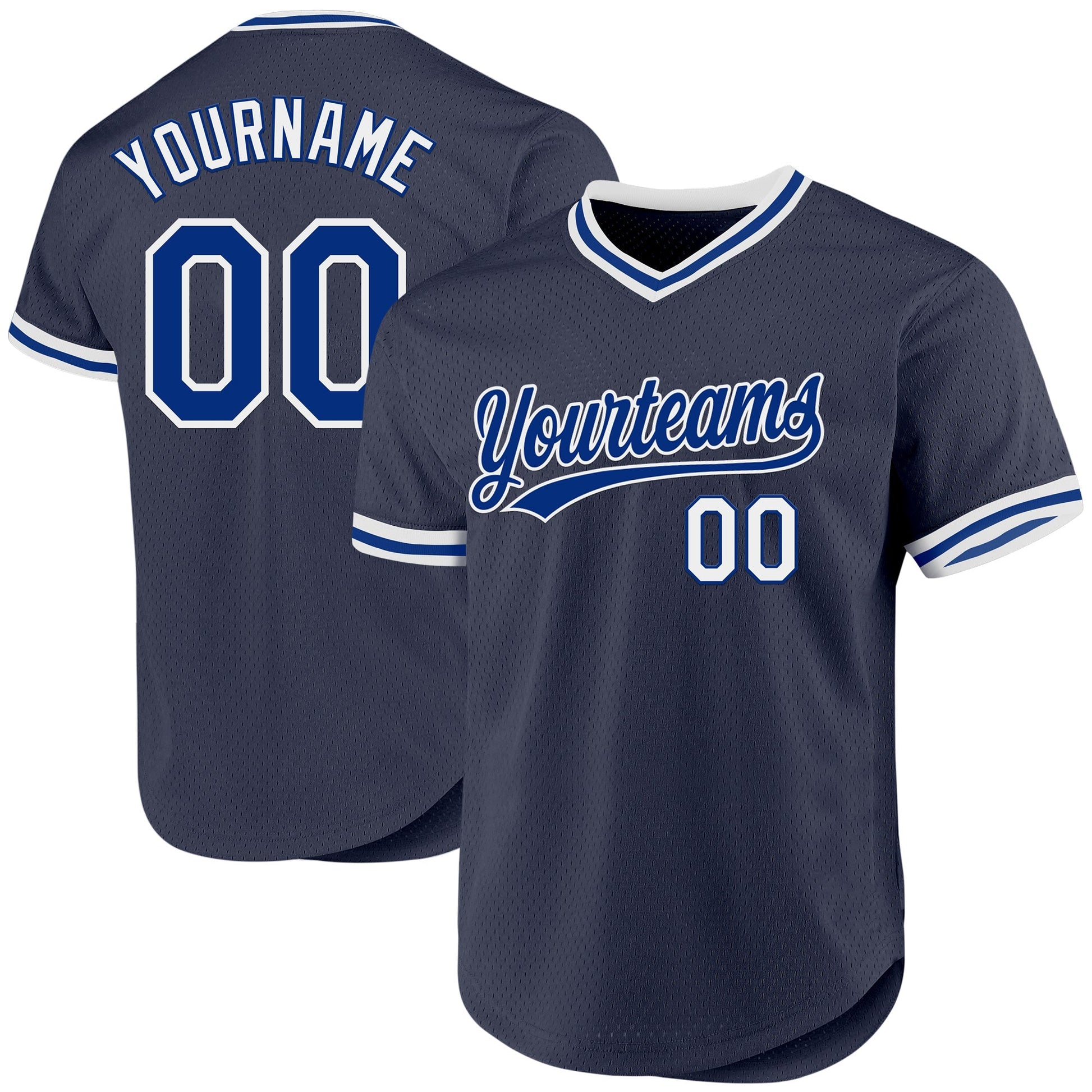 Custom Navy Royal-White Authentic Throwback Baseball Jersey baseball jersey product view 1