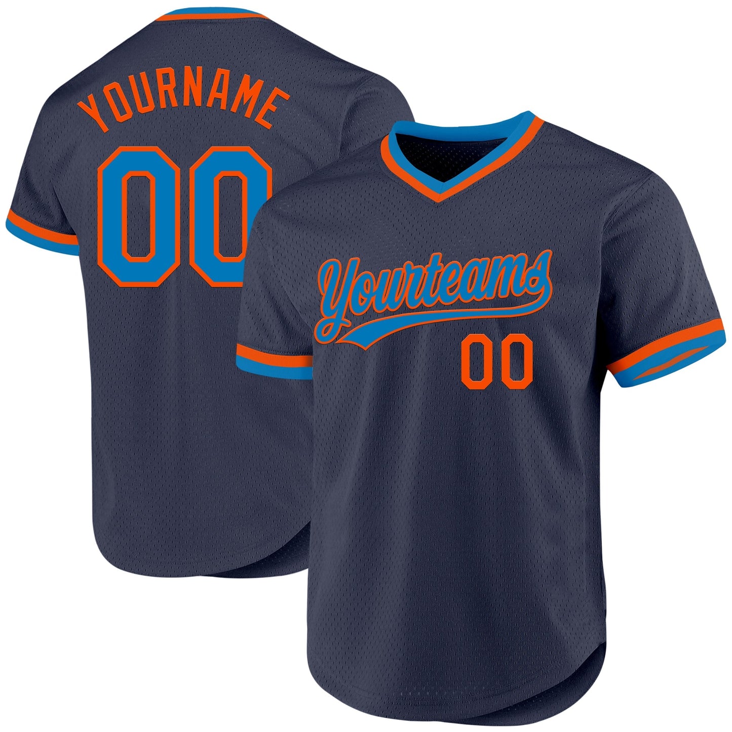 Custom Navy Blue-Orange Authentic Throwback Baseball Jersey baseball jersey product view 1