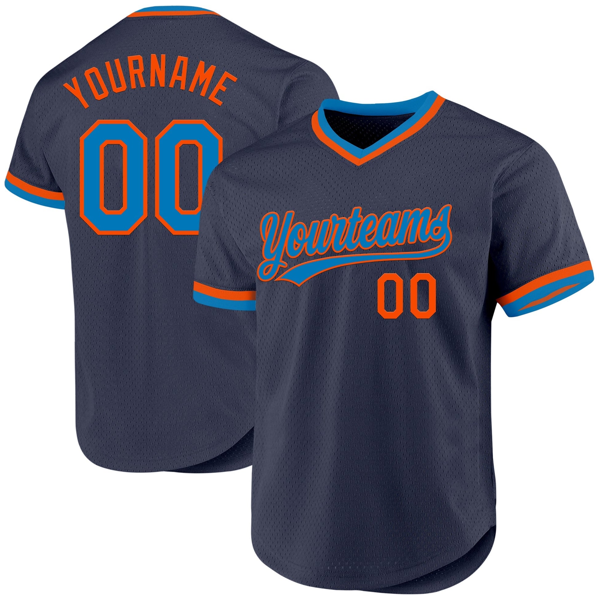 Custom Navy Blue-Orange Authentic Throwback Baseball Jersey baseball jersey product view 1