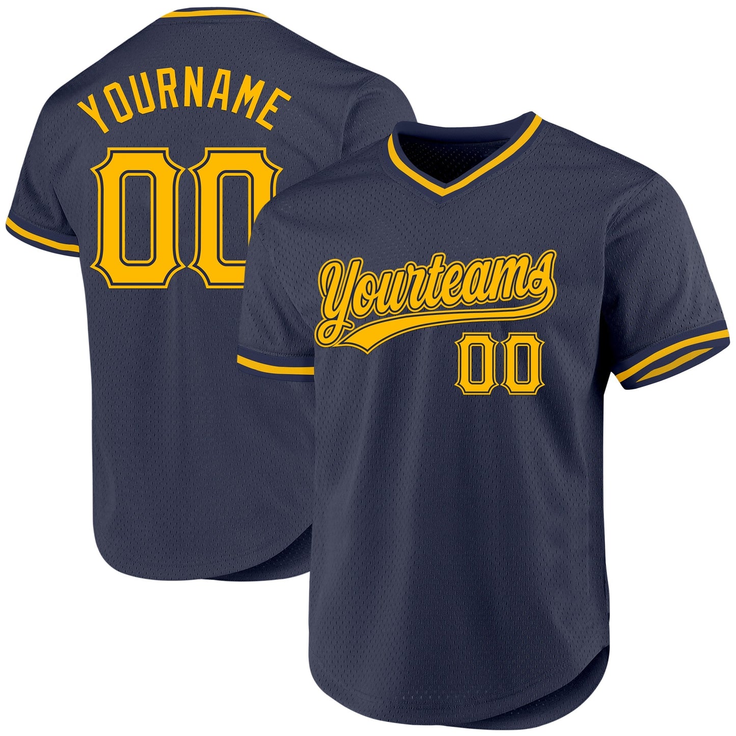 Custom Navy Gold Authentic Throwback Baseball Jersey baseball jersey product view 1