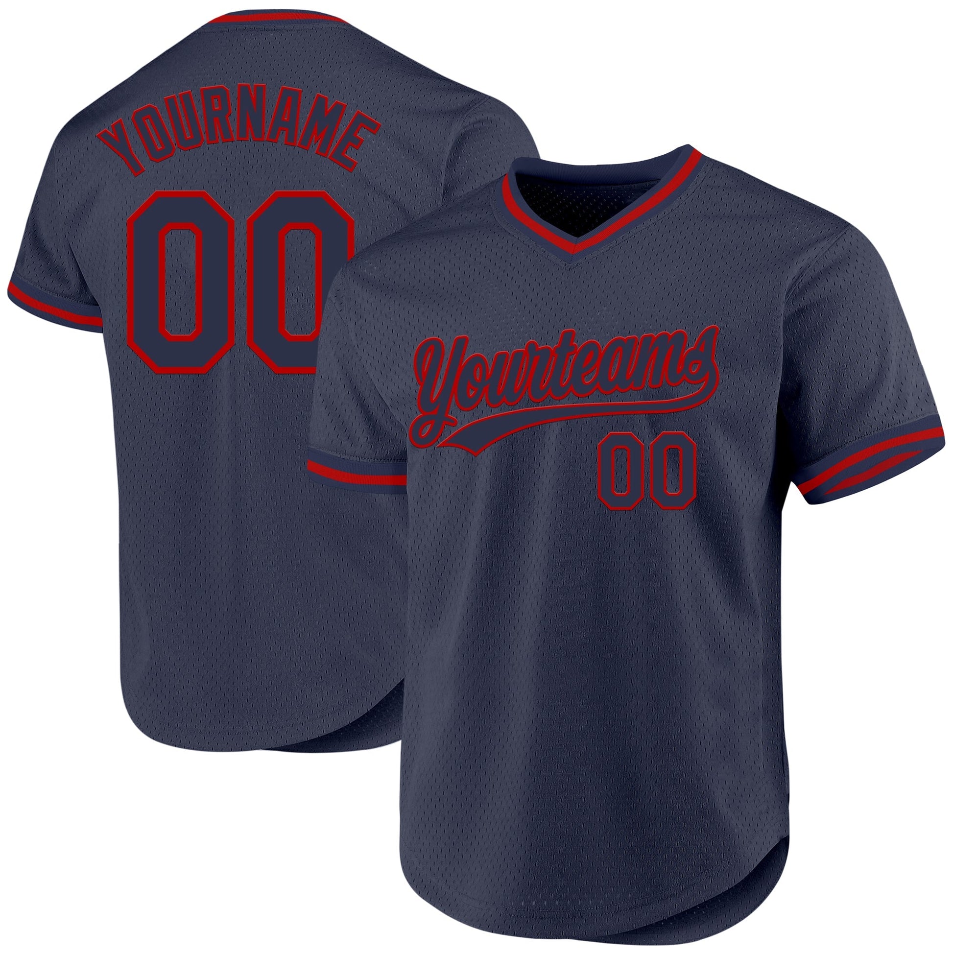 Custom Navy Red Authentic Throwback Baseball Jersey baseball jersey product view 1