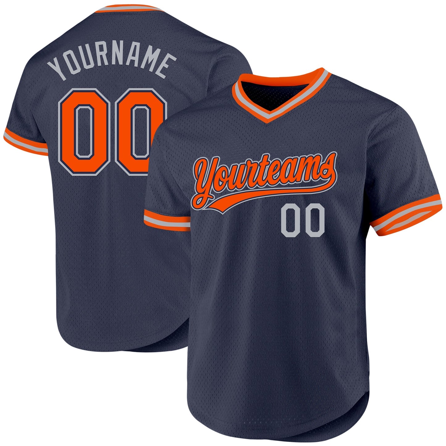 Custom Navy Orange-Gray Authentic Throwback Baseball Jersey baseball jersey product view 1