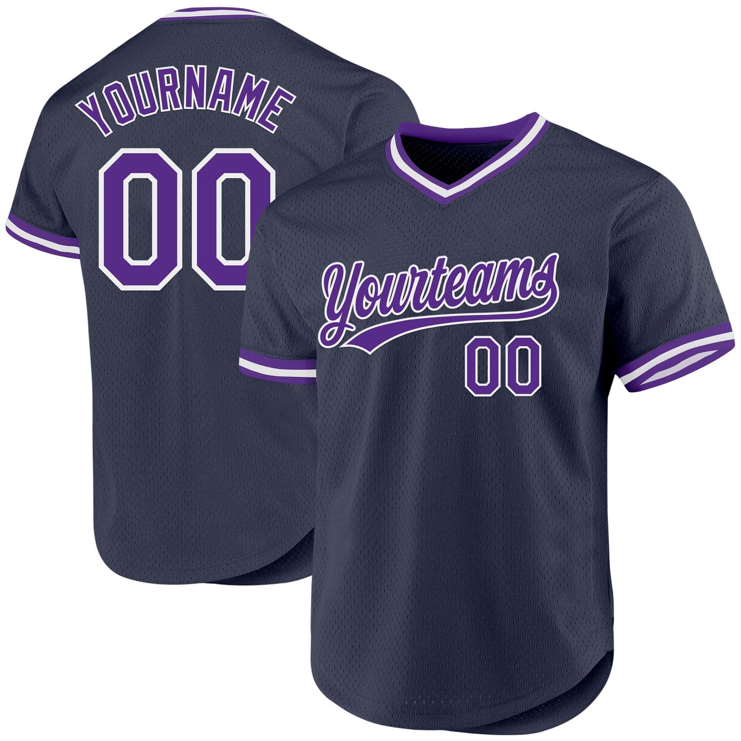 Custom Navy Purple-White Authentic Throwback Baseball Jersey baseball jersey product view 1