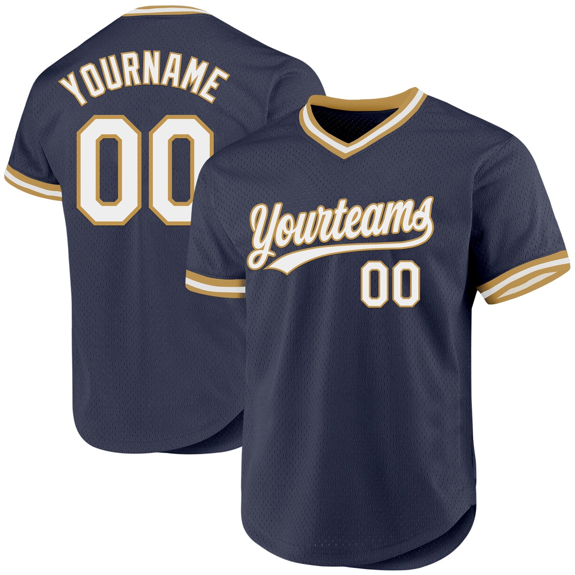 Custom Navy White-Old Gold Authentic Throwback Baseball Jersey baseball jersey product view 1