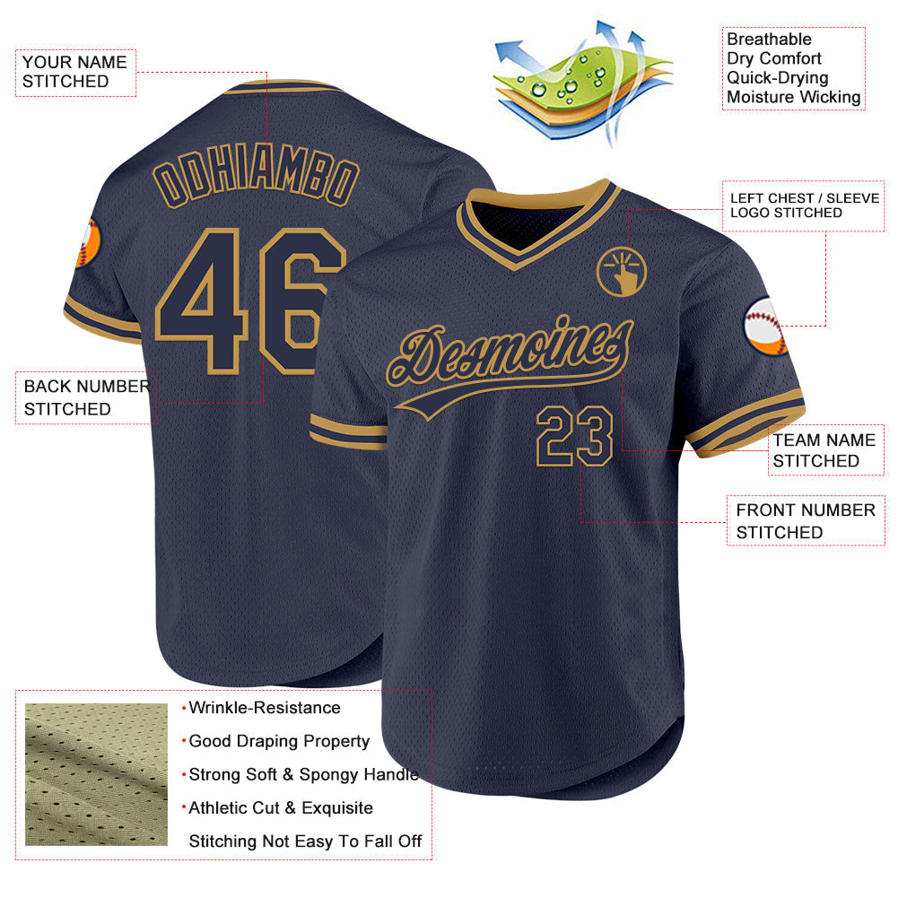 Custom Navy Old Gold Authentic Throwback Baseball Jersey baseball jersey product view 3