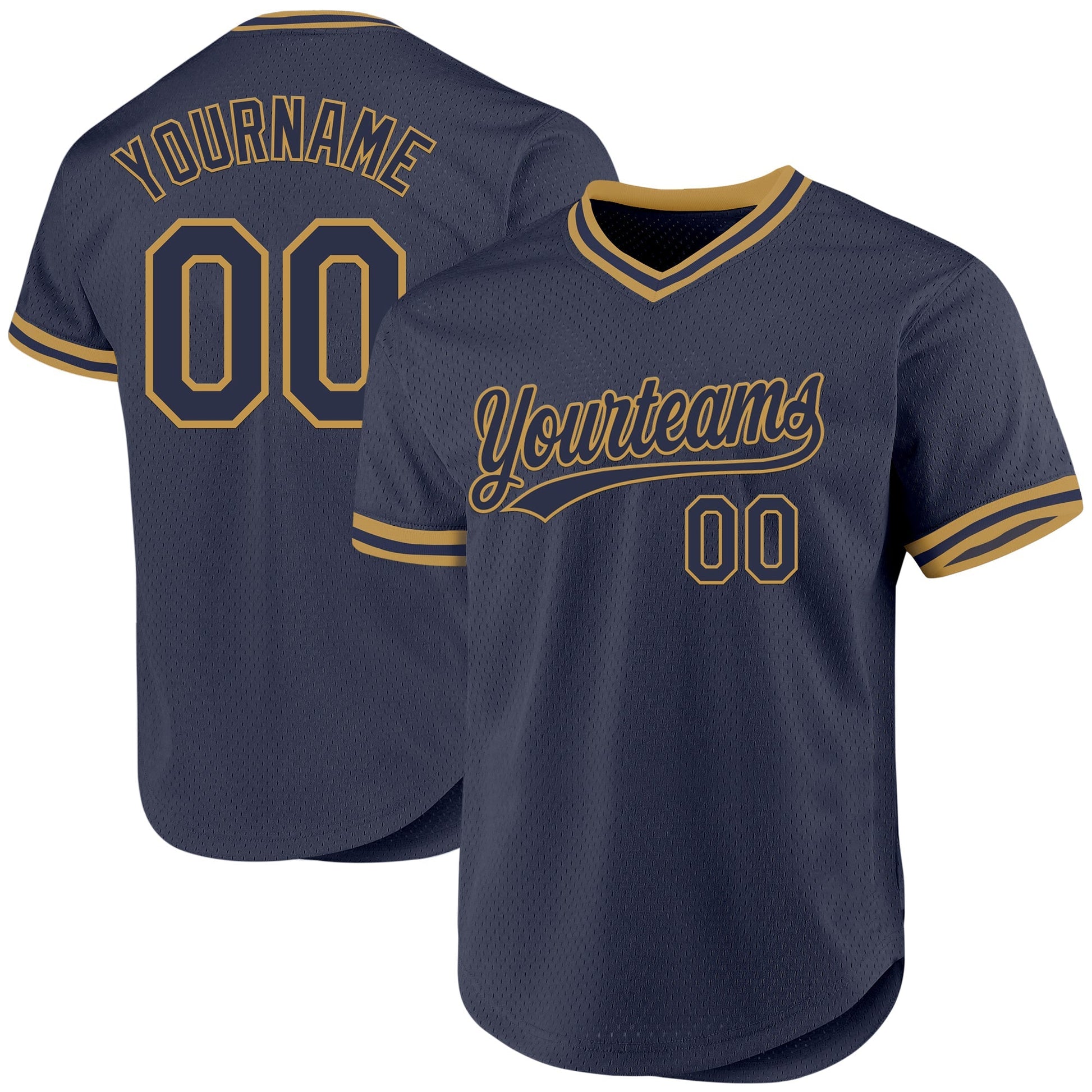 Custom Navy Old Gold Authentic Throwback Baseball Jersey baseball jersey product view 1