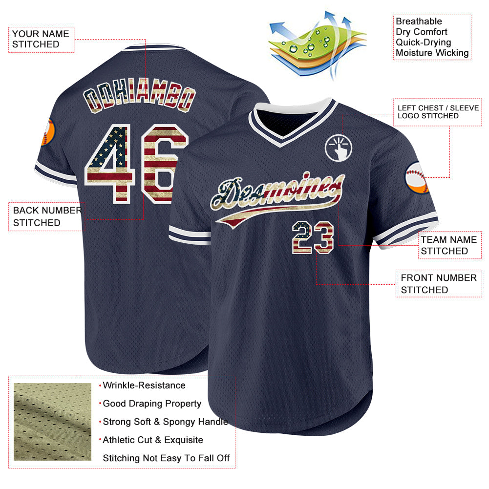 Custom Navy Vintage USA Flag-White Authentic Throwback Baseball Jersey baseball jersey product view 3