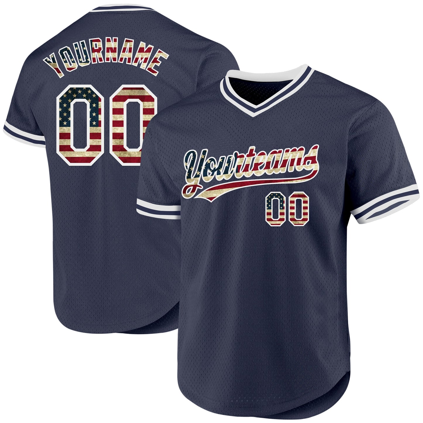 Custom Navy Vintage USA Flag-White Authentic Throwback Baseball Jersey baseball jersey product view 1