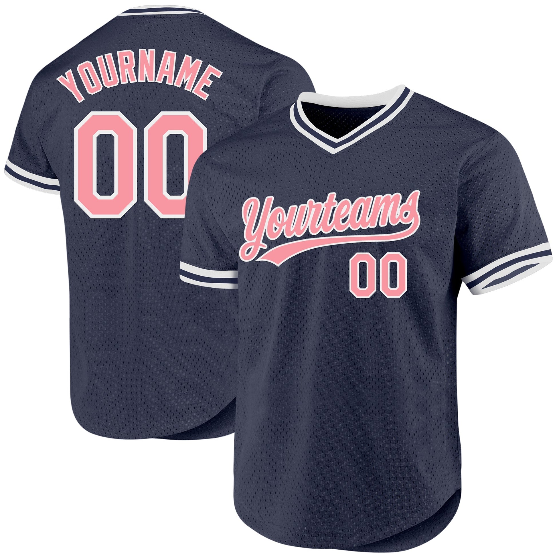 Custom Navy Medium Pink-White Authentic Throwback Baseball Jersey baseball jersey product view 1