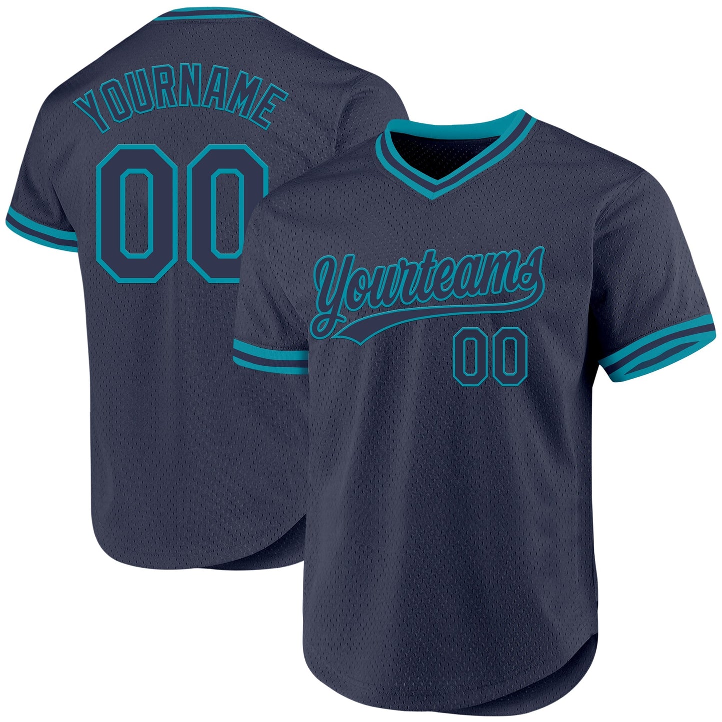 Custom Navy Teal Authentic Throwback Baseball Jersey baseball jersey product view 1