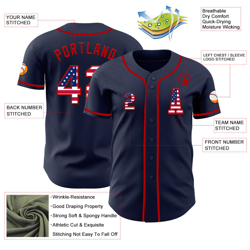 Custom Navy USA Flag-Red Authentic Baseball Jersey baseball jersey product view 2