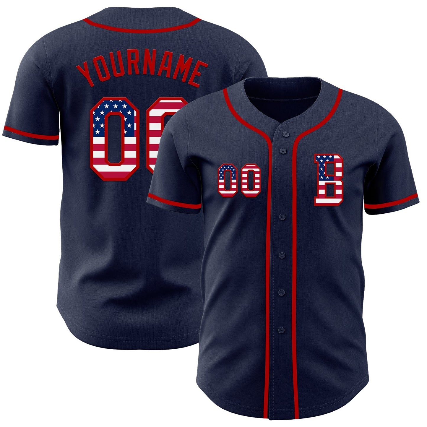 Custom Navy USA Flag-Red Authentic Baseball Jersey baseball jersey product view 1